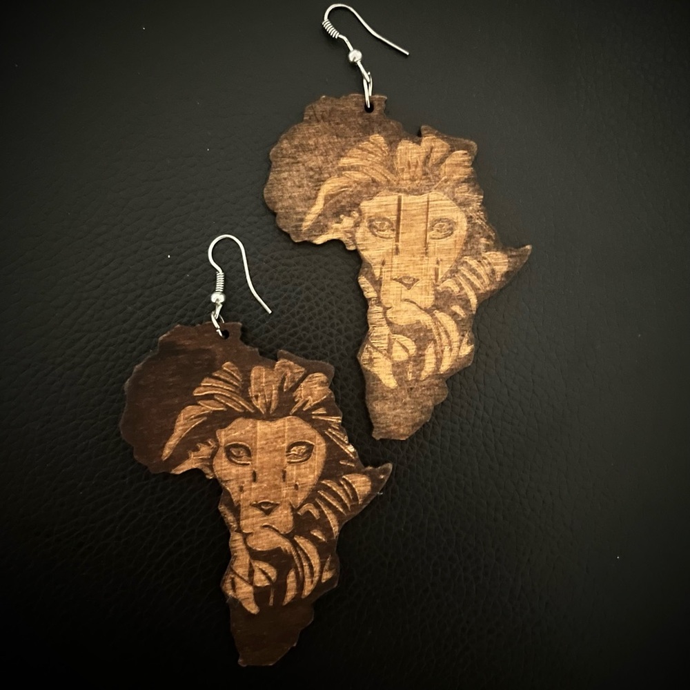 Lion Africa Wooden Earrings